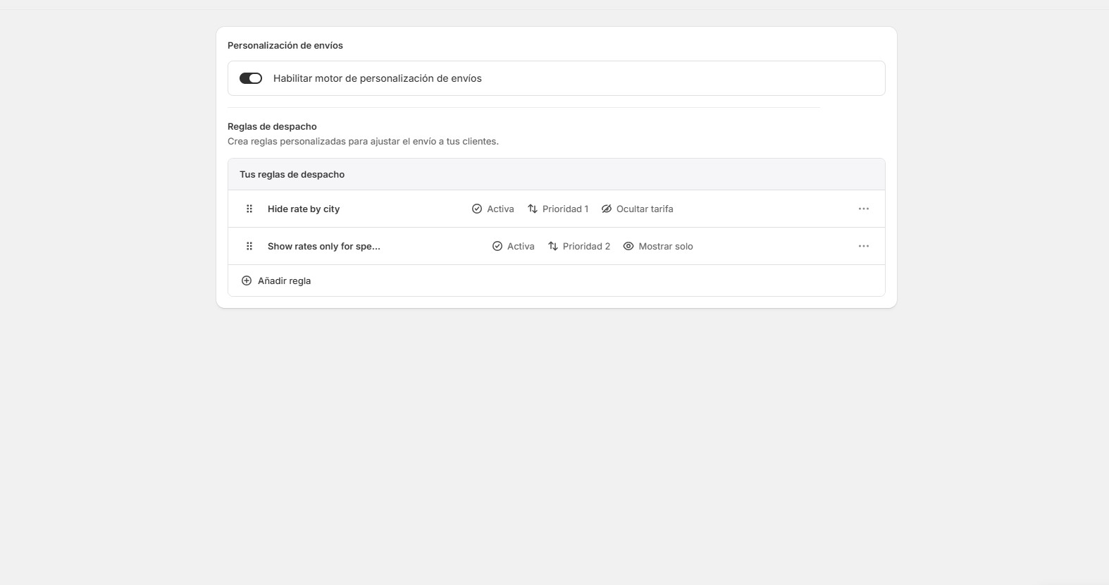 Captura 1 de Reglas de entrega